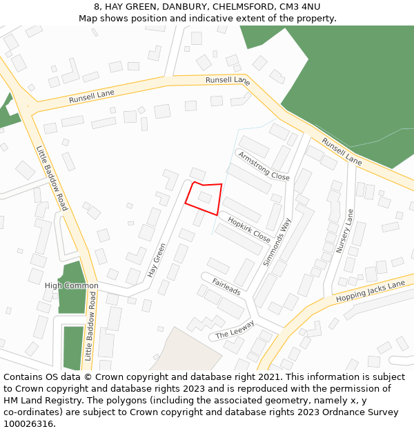 8, HAY GREEN, DANBURY, CHELMSFORD, CM3 4NU: Location map and indicative extent of plot