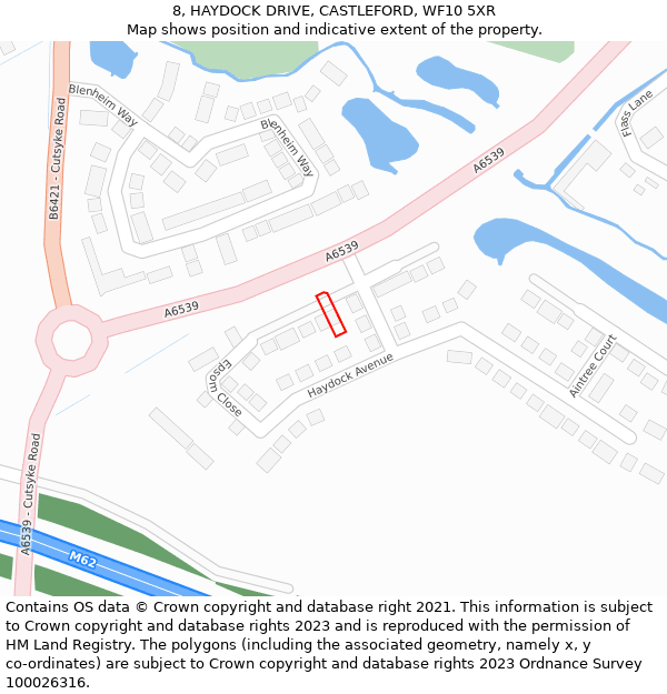 8, HAYDOCK DRIVE, CASTLEFORD, WF10 5XR: Location map and indicative extent of plot