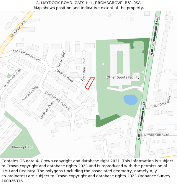 8, HAYDOCK ROAD, CATSHILL, BROMSGROVE, B61 0SA: Location map and indicative extent of plot