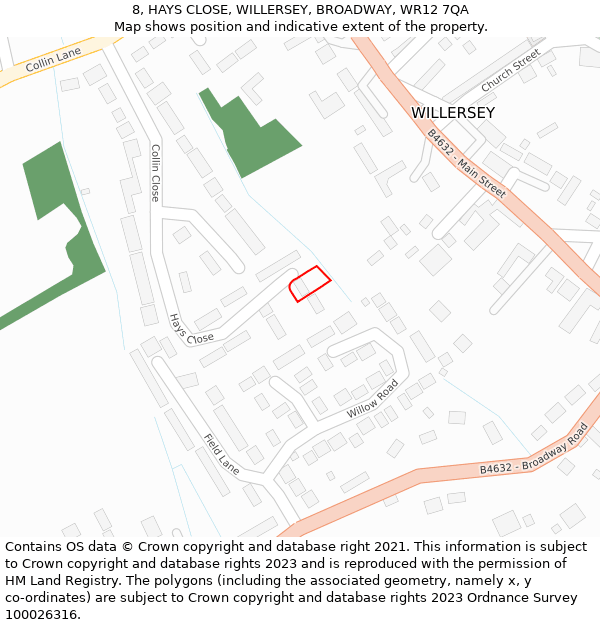 8, HAYS CLOSE, WILLERSEY, BROADWAY, WR12 7QA: Location map and indicative extent of plot