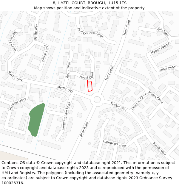 8, HAZEL COURT, BROUGH, HU15 1TS: Location map and indicative extent of plot