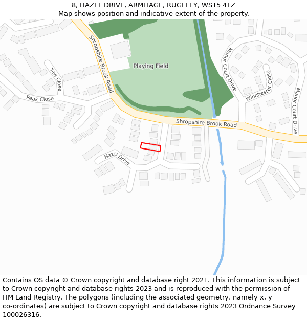 8, HAZEL DRIVE, ARMITAGE, RUGELEY, WS15 4TZ: Location map and indicative extent of plot