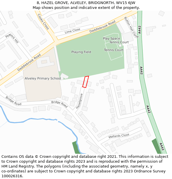 8, HAZEL GROVE, ALVELEY, BRIDGNORTH, WV15 6JW: Location map and indicative extent of plot