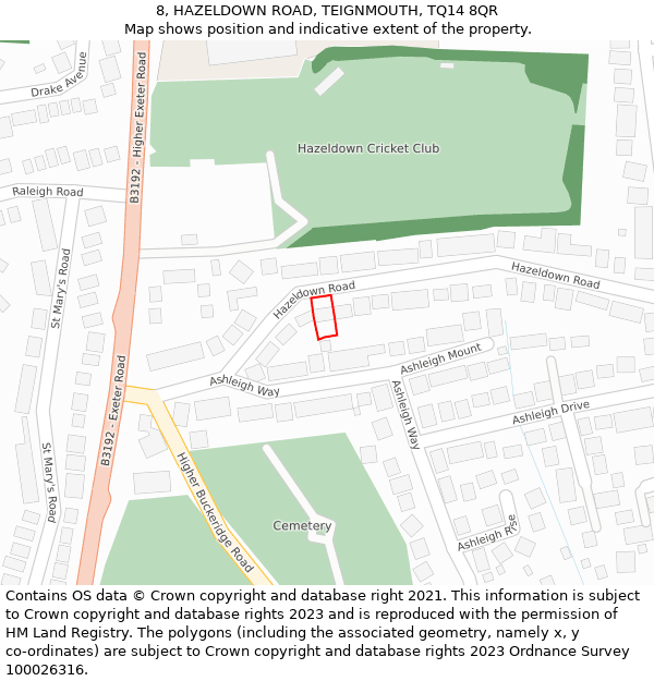 8, HAZELDOWN ROAD, TEIGNMOUTH, TQ14 8QR: Location map and indicative extent of plot