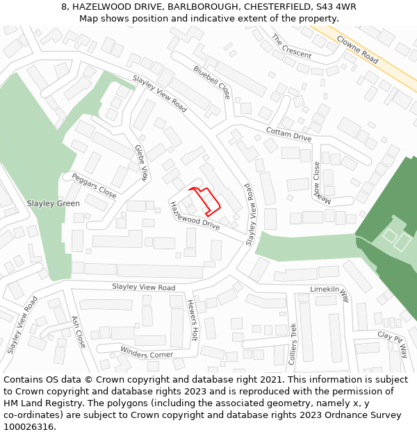 8, HAZELWOOD DRIVE, BARLBOROUGH, CHESTERFIELD, S43 4WR: Location map and indicative extent of plot