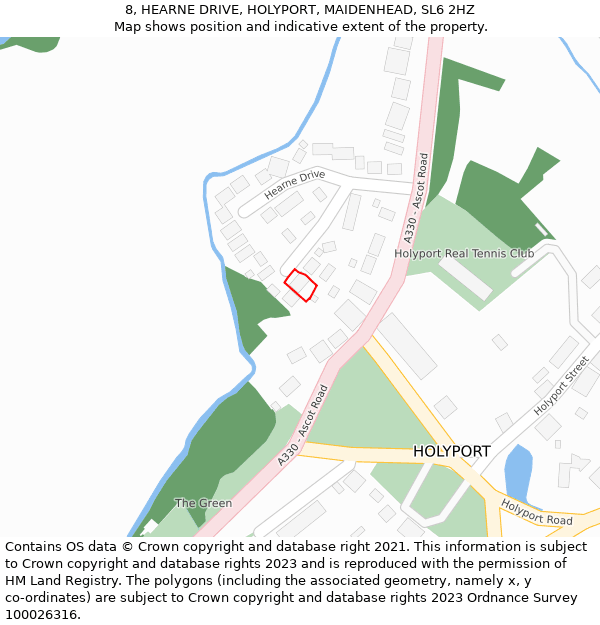 8, HEARNE DRIVE, HOLYPORT, MAIDENHEAD, SL6 2HZ: Location map and indicative extent of plot