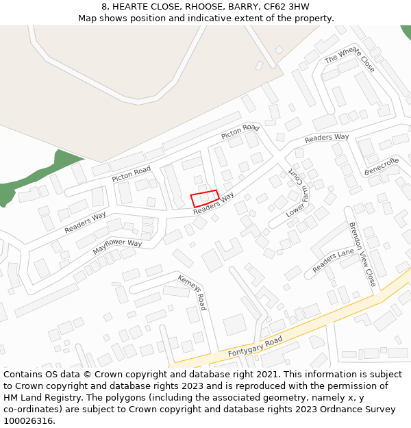 8, HEARTE CLOSE, RHOOSE, BARRY, CF62 3HW: Location map and indicative extent of plot