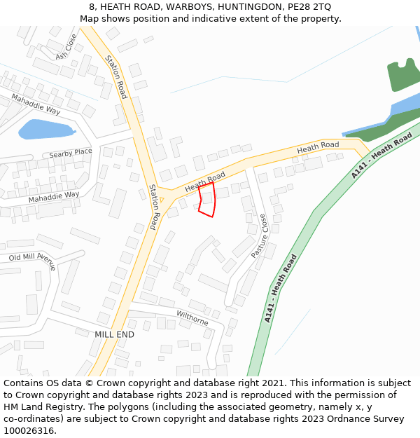 8, HEATH ROAD, WARBOYS, HUNTINGDON, PE28 2TQ: Location map and indicative extent of plot