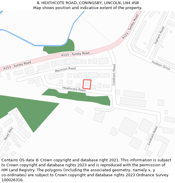 8, HEATHCOTE ROAD, CONINGSBY, LINCOLN, LN4 4SB: Location map and indicative extent of plot