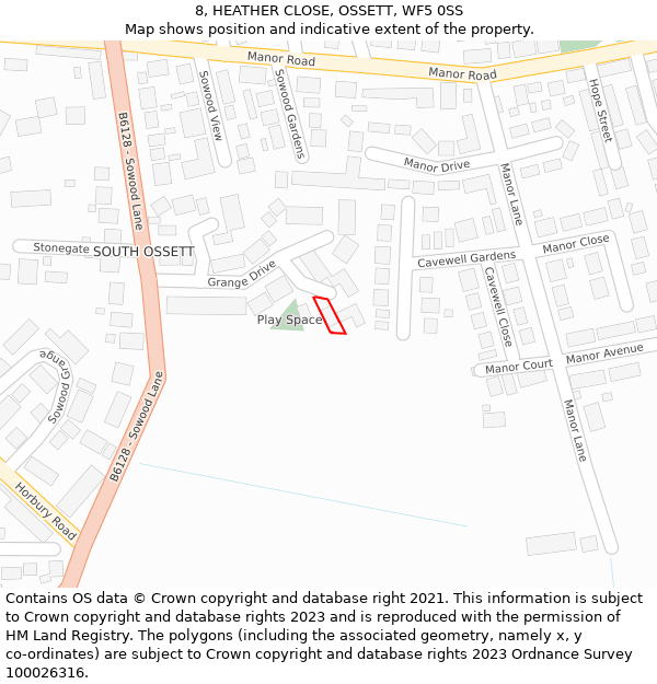 8, HEATHER CLOSE, OSSETT, WF5 0SS: Location map and indicative extent of plot