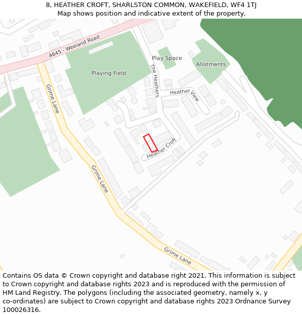 8, HEATHER CROFT, SHARLSTON COMMON, WAKEFIELD, WF4 1TJ: Location map and indicative extent of plot