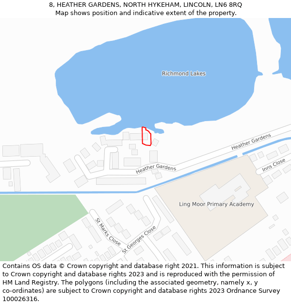 8, HEATHER GARDENS, NORTH HYKEHAM, LINCOLN, LN6 8RQ: Location map and indicative extent of plot