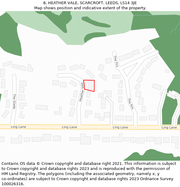 8, HEATHER VALE, SCARCROFT, LEEDS, LS14 3JE: Location map and indicative extent of plot