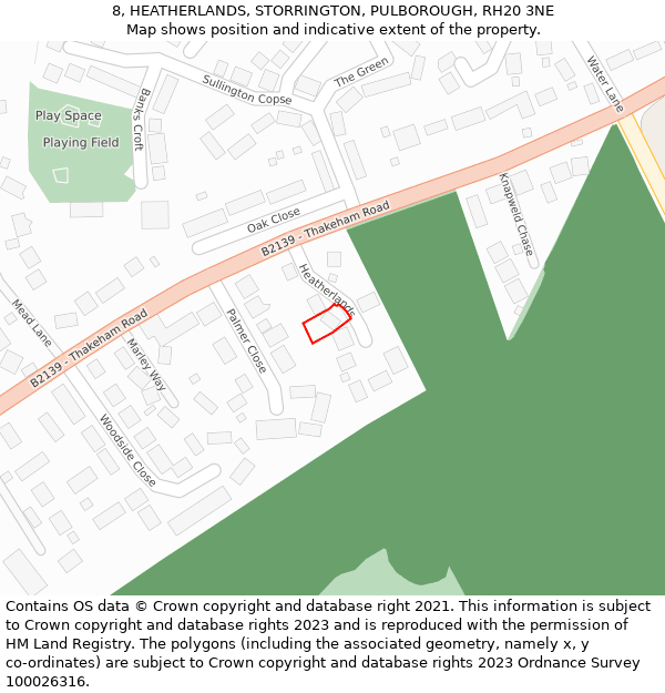 8, HEATHERLANDS, STORRINGTON, PULBOROUGH, RH20 3NE: Location map and indicative extent of plot