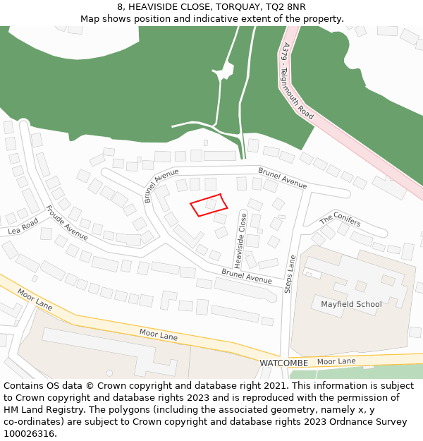 8, HEAVISIDE CLOSE, TORQUAY, TQ2 8NR: Location map and indicative extent of plot