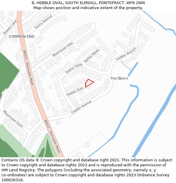 8, HEBBLE OVAL, SOUTH ELMSALL, PONTEFRACT, WF9 2WN: Location map and indicative extent of plot