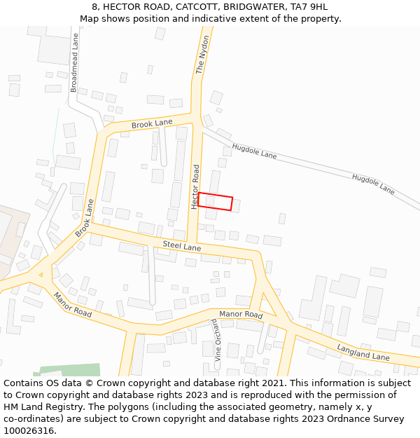 8, HECTOR ROAD, CATCOTT, BRIDGWATER, TA7 9HL: Location map and indicative extent of plot