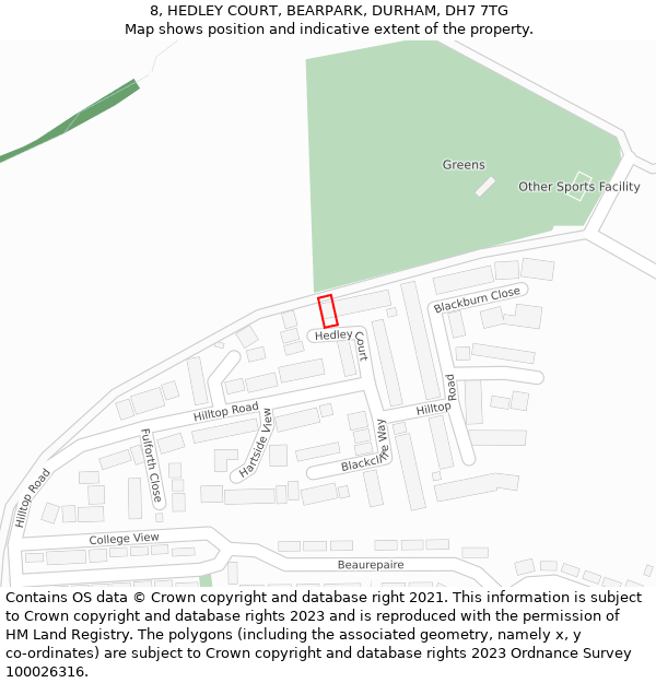 8, HEDLEY COURT, BEARPARK, DURHAM, DH7 7TG: Location map and indicative extent of plot
