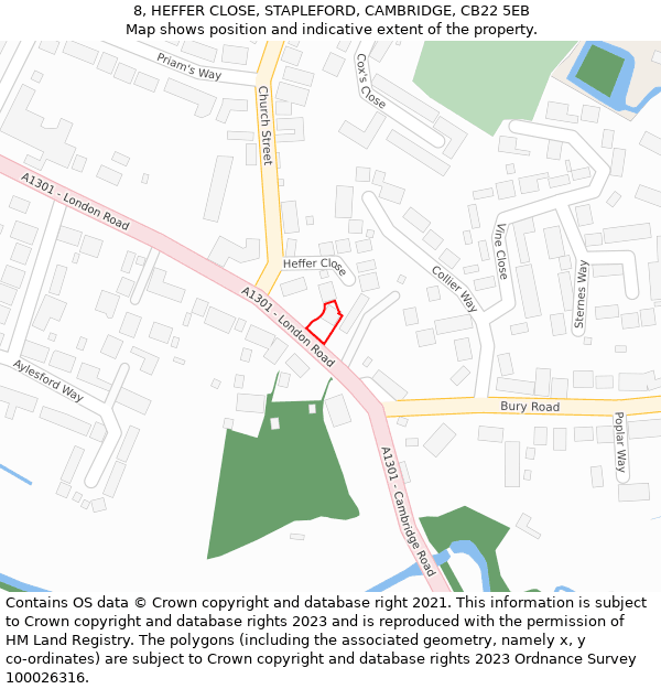 8, HEFFER CLOSE, STAPLEFORD, CAMBRIDGE, CB22 5EB: Location map and indicative extent of plot