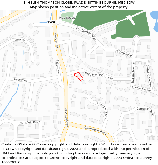 8, HELEN THOMPSON CLOSE, IWADE, SITTINGBOURNE, ME9 8DW: Location map and indicative extent of plot
