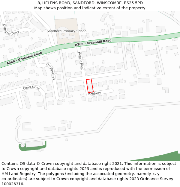 8, HELENS ROAD, SANDFORD, WINSCOMBE, BS25 5PD: Location map and indicative extent of plot