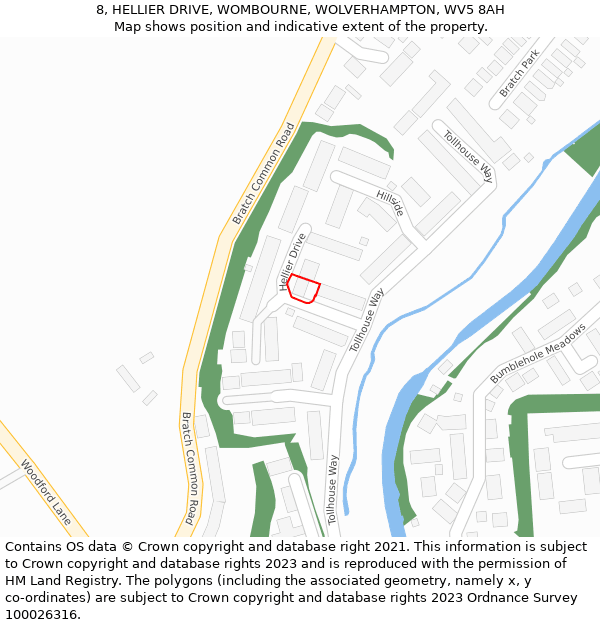 8, HELLIER DRIVE, WOMBOURNE, WOLVERHAMPTON, WV5 8AH: Location map and indicative extent of plot