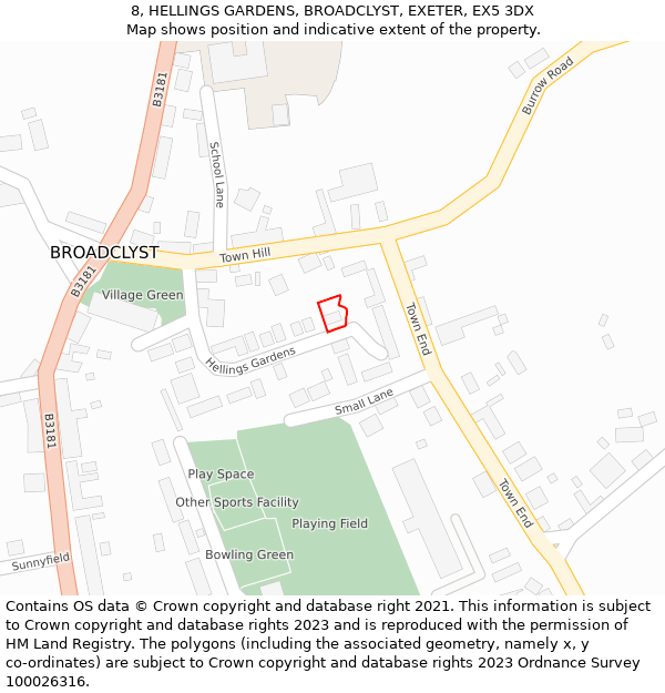 8, HELLINGS GARDENS, BROADCLYST, EXETER, EX5 3DX: Location map and indicative extent of plot