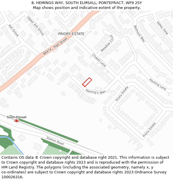 8, HEMINGS WAY, SOUTH ELMSALL, PONTEFRACT, WF9 2SY: Location map and indicative extent of plot