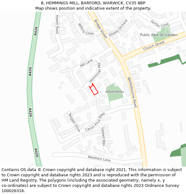 8, HEMMINGS MILL, BARFORD, WARWICK, CV35 8BP: Location map and indicative extent of plot