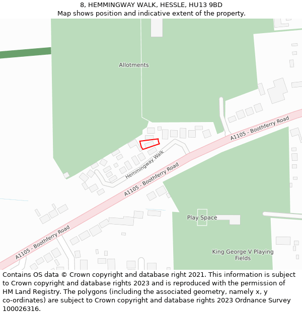 8, HEMMINGWAY WALK, HESSLE, HU13 9BD: Location map and indicative extent of plot