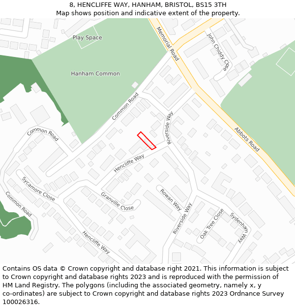 8, HENCLIFFE WAY, HANHAM, BRISTOL, BS15 3TH: Location map and indicative extent of plot