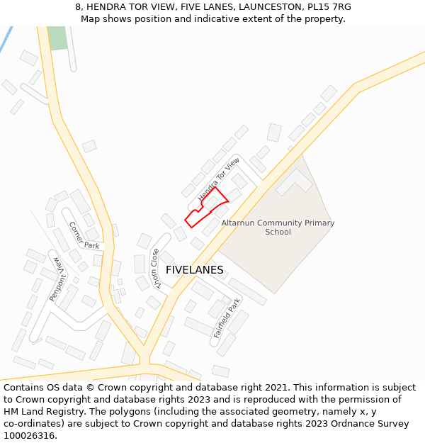 8, HENDRA TOR VIEW, FIVE LANES, LAUNCESTON, PL15 7RG: Location map and indicative extent of plot