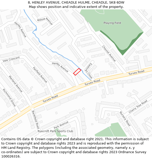 8, HENLEY AVENUE, CHEADLE HULME, CHEADLE, SK8 6DW: Location map and indicative extent of plot