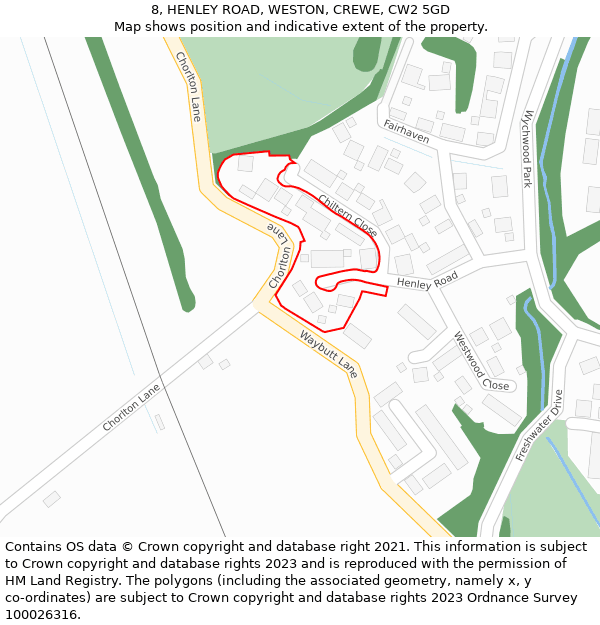 8, HENLEY ROAD, WESTON, CREWE, CW2 5GD: Location map and indicative extent of plot