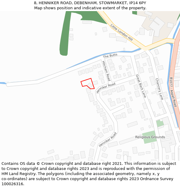 8, HENNIKER ROAD, DEBENHAM, STOWMARKET, IP14 6PY: Location map and indicative extent of plot