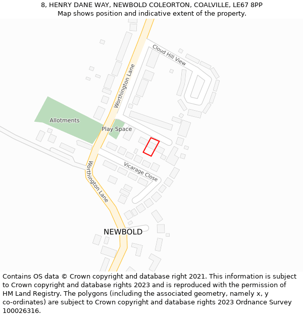 8, HENRY DANE WAY, NEWBOLD COLEORTON, COALVILLE, LE67 8PP: Location map and indicative extent of plot