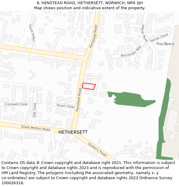 8, HENSTEAD ROAD, HETHERSETT, NORWICH, NR9 3JH: Location map and indicative extent of plot