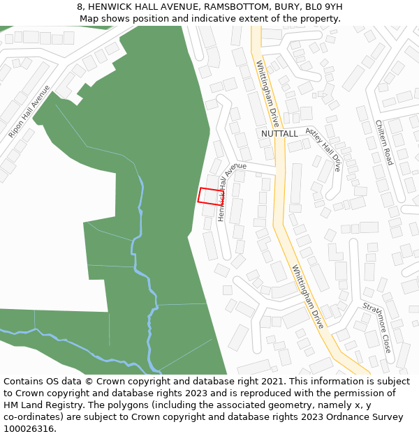 8, HENWICK HALL AVENUE, RAMSBOTTOM, BURY, BL0 9YH: Location map and indicative extent of plot