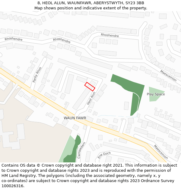 8, HEOL ALUN, WAUNFAWR, ABERYSTWYTH, SY23 3BB: Location map and indicative extent of plot