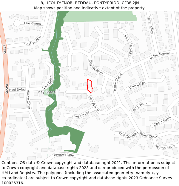 8, HEOL FAENOR, BEDDAU, PONTYPRIDD, CF38 2JN: Location map and indicative extent of plot