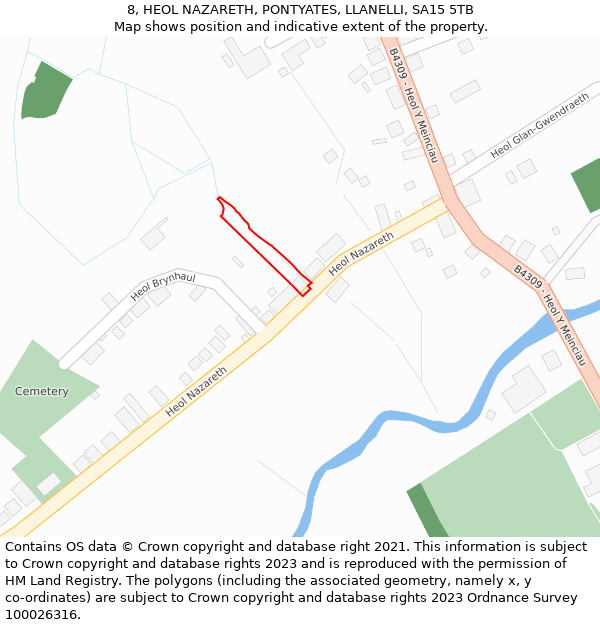 8, HEOL NAZARETH, PONTYATES, LLANELLI, SA15 5TB: Location map and indicative extent of plot