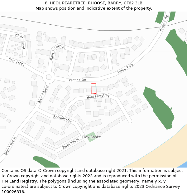 8, HEOL PEARETREE, RHOOSE, BARRY, CF62 3LB: Location map and indicative extent of plot