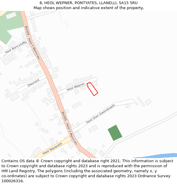 8, HEOL WEPNER, PONTYATES, LLANELLI, SA15 5RU: Location map and indicative extent of plot