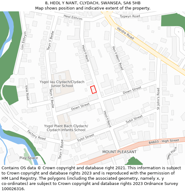 8, HEOL Y NANT, CLYDACH, SWANSEA, SA6 5HB: Location map and indicative extent of plot