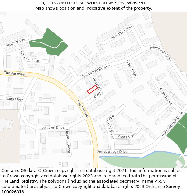 8, HEPWORTH CLOSE, WOLVERHAMPTON, WV6 7NT: Location map and indicative extent of plot