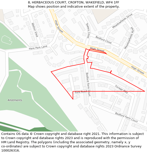 8, HERBACEOUS COURT, CROFTON, WAKEFIELD, WF4 1FF: Location map and indicative extent of plot