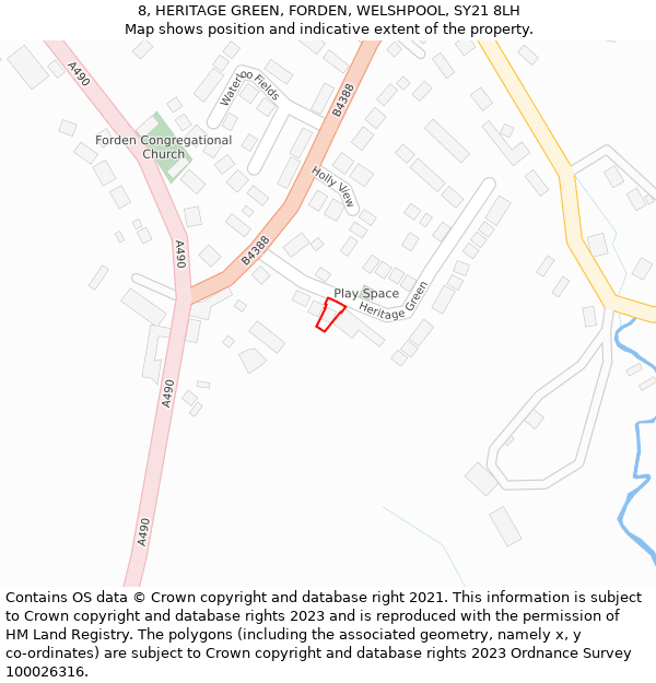 8, HERITAGE GREEN, FORDEN, WELSHPOOL, SY21 8LH: Location map and indicative extent of plot