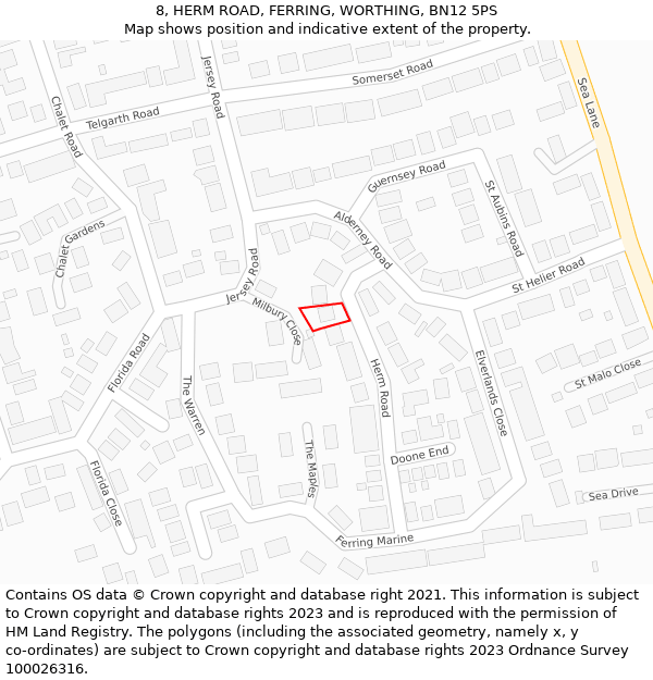 8, HERM ROAD, FERRING, WORTHING, BN12 5PS: Location map and indicative extent of plot