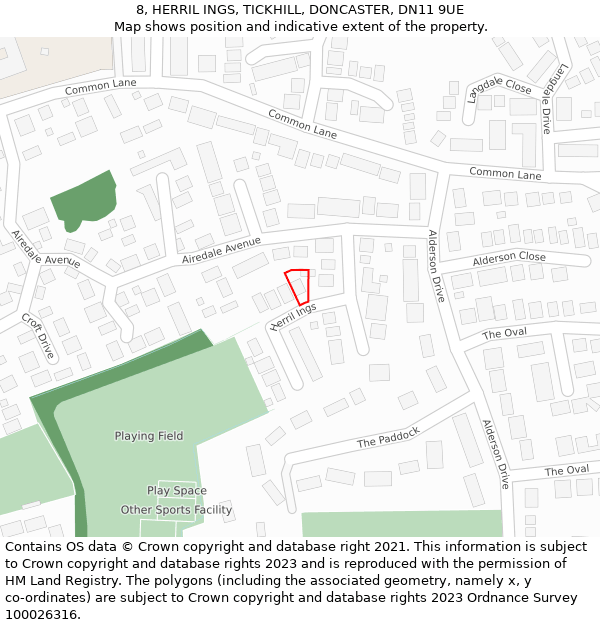 8, HERRIL INGS, TICKHILL, DONCASTER, DN11 9UE: Location map and indicative extent of plot