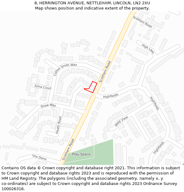 8, HERRINGTON AVENUE, NETTLEHAM, LINCOLN, LN2 2XU: Location map and indicative extent of plot